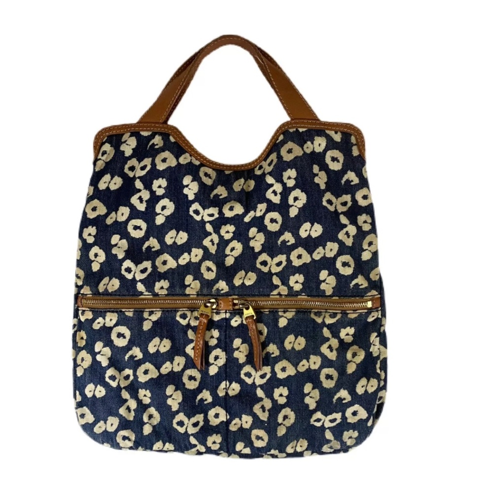 FOSSIL Handbag Shoulder Bag Clutch Leopard Print Fabric Zippered Pockets